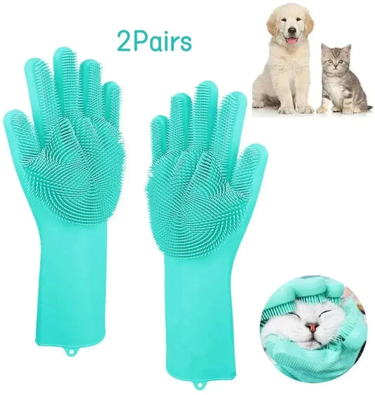 Silicone Pet Grooming & Bathing Glove – Dog & Cat Hair Removal Mitt